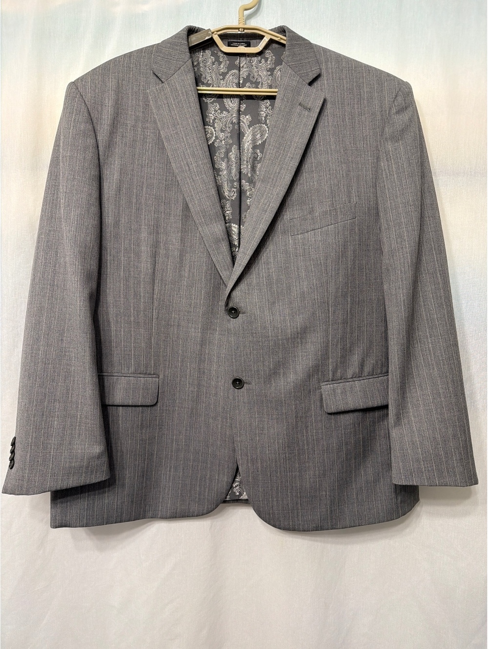 Joseph Abboud Mens 100% Wool Blazer Grey Pinstripe Paisley Lining 47S
